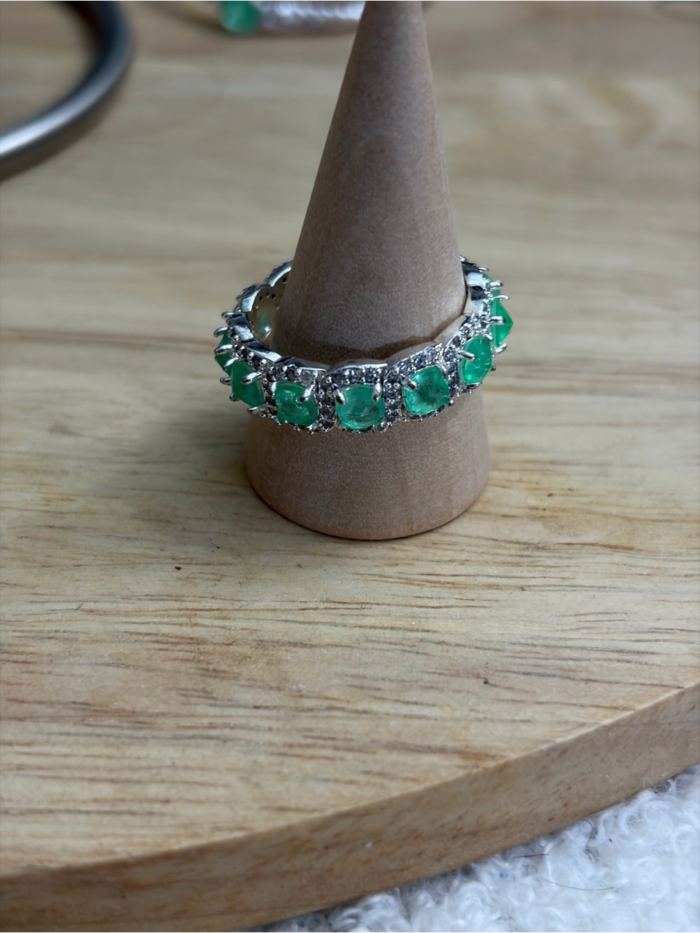 Bomb Party Ladies Teal Green Stone Eternity Band - Women Jewelry Sz 9